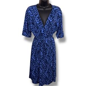 Large Apt 9 Periwinkle Blue Black  Animal Print Dress Belted Wrap Style Stretch